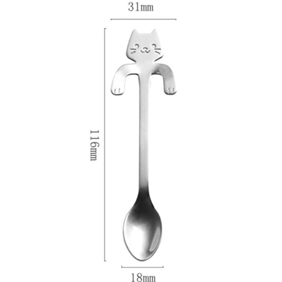 2-Pack Cat Coffee Dessert Cute Silver Spoons - Picture 6 of 8